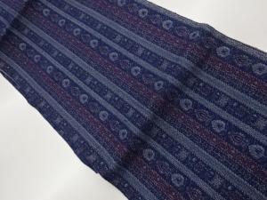 縞に抽象・花葉模様織出し名古屋帯